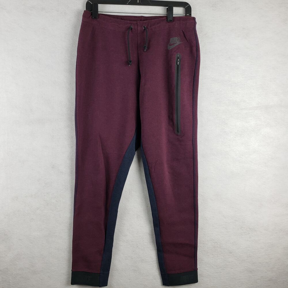 Nike Men's M QS Lab Fleece Tech Jogger Pants Maroon Black Slim Sweatpants Lounge